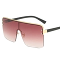 Oversized shield sunglasses with pink gradient lenses and gold metallic top bar trim - Gold Frame Gradient Tea Lens