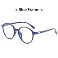 Monture de lunettes ronde rétro bleu transparent avec détails en métal argenté élégant - Cadre bleu
