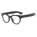 Klassische schwarze Rundrahmenbrille mit markanten Dreipunkt-Metallnieten im Retro-Stil - Glänzend Schwarz Klare Gläser