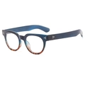 Retro Brille in Blau und Schildpatt mit runden Gläsern und silbernen Nieten-Details - Blau bis Schildpatt Verlauf Klare Linse