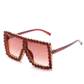 Oversized square sunglasses with deep red rhinestones and brown gradient lenses - Tea Frame Tea Rhinestones