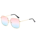 Retro square metal sunglasses featuring pink to blue gradient lenses and slim gold frame - Gold Frame Pink Blue Lens