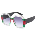 Lunettes de soleil hexagonales à paillettes avec rayures rouge-vert et verres violets - Monture Rayée Blanc Vert Verres Dégradés Gris