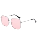 Modern oversized square sunglasses with silver metal frame and light pink lenses - Silver Frame Pink Coating