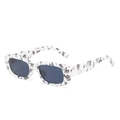 Retro square sunglasses with white and black marble pattern frames and dark grey lenses - White Pattern Frame Grey Lens