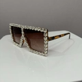 Oversized square tortoise shell sunglasses with sparkling rhinestones and gradient lenses - Leopard Print Frame White Rhinestone