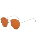 Retro oval sunglasses with silver metal frame and vibrant orange lenses - One Size / Silver Frame Brown Lens
