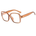 Classic amber square thick frame glasses with transparent lenses in a retro oversized style - Light Brown