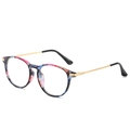 Retro round glasses frame with colorful pattern and slim gold metal temples for daily wear - Floral Frame
