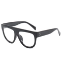 Retro flat top oversized sunglasses in black acetate with triple metal dot rivets - Black Frame Clear Lens