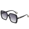 Fashionable black square oversized sunglasses with gradient lenses and gold accents - One Size / Glossy Black Frame Gradient Grey
