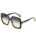 Fashionable oversized square sunglasses with black frames and gradient amber lenses - One Size / Black Frame Green Yellow Lens