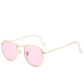 Retro polygonal sunglasses with gold metal frame and transparent light pink lenses - Ready Stock / Standard Gold Frame with Pink Lenses