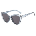 Moderne Katzenaugen-Sonnenbrille mit transparentem blaugrauem Rahmen und grauen Gläsern - Transparenter Grauer Rahmen Graue Gläser