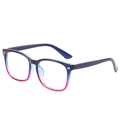 Occhiali quadrati retrò con montatura sfumata blu e rosa e lenti trasparenti - Sfumatura da Blu a Rosso Montatura