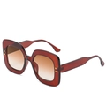 Lunettes de soleil carrées rétro avec monture marron-rouge foncé et verres dégradés bruns - Monture Thé Verres Thé Dégradé