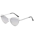 Zilveren cat-eye zonnebril met spiegelglazen en holle metalen kettingpoten - Zilveren Frame Witte Spiegel Lens