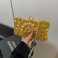 Elegant gold evening clutch bag with sparkling rhinestones and pearl clasp detail - Gold