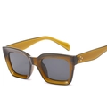 Lunettes de soleil carrées rétro avec monture marron ambre et rivets métalliques unisexe - Monture Verte Verres Gris