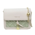 Borsa a tracolla color-block crema e verde menta con catena dorata e dettagli a sfera - Verde