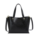 Sac fourre-tout noir en cuir tressé avec boucle dorée et bandoulière réglable pour femme - Noir