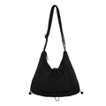 Bolso tote minimalista negro de gran capacidad con bolsillo de cordón ajustable - Negro