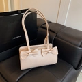Sac à main beige crème avec doubles nœuds élégants et fermeture zippée lisse - Blanc