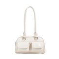 Bolso Boston minimalista blanco crema con bolsillos de solapa dobles y herrajes dorados - Blanco Roto