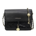 Elegante borsa a tracolla nera con texture intrecciata e tracolla a catena dorata - Nero