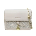 Borsa a tracolla beige con pannello intrecciato e catena dorata con sfera decorativa - Bianco Sporco