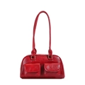Bolso bowling retro rojo brillante con dos bolsillos delanteros con solapa - Rojo