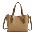 Sac à main marron clair texturé tissé avec détails dorés et bandoulière réglable - Kaki