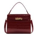 Borsa a mano rosso scuro motivo coccodrillo con chiusura dorata e tracolla donna - Borgogna
