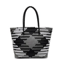 Grande borsa tote intrecciata a mano con motivo geometrico nero, grigio e bianco e manici - Patchwork Geometrico Nero