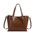 Sac fourre-tout marron tissé avec poignées fixes et bandoulière amovible - Marron