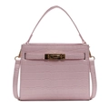 Borsa rosa con trama a coccodrillo, chiusura dorata e tracolla rimovibile - Rosa