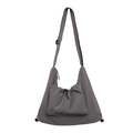 Bolso tote gris minimalista de nailon con bolsillo con cordón y correa de hombro ajustable - Morado