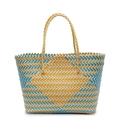 Borsa tote intrecciata a mano grande capacità con motivo a onde giallo blu bianco - Twill Giallo Blu Bianco