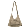 Minimalist khaki nylon tote bag with drawstring pocket and adjustable shoulder strap - Khaki