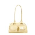 Minimalist cream yellow bowling bag with double front pockets and silver ring buckles - Yellow