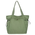 Borsa tote in nylon verde salvia con coulisse laterali e bottone in metallo - Verde