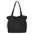 Grande borsa tote in tela nera da donna con tracolla e dettagli con coulisse - Nero