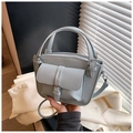 Retro light blue lychee pattern leather satchel with crossbody strap and front pocket - Blue