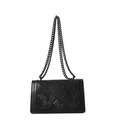 Retro black embossed crossbody bag with chain strap and rhombus metal buckle detail - Black