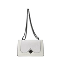 White crossbody chain bag with embossed snake pattern and black diamond-shaped lock - White