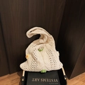Cream crochet shoulder bag with colorful 3D floral accents and hollow knit design - Off White