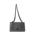 Gray crossbody bag featuring embossed snakeskin texture and black metal chain strap - Gray