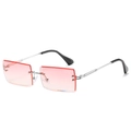 Frameless square sunglasses with gradient pink lenses and silver metal temples - Silver Frame Gradient Pink