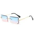 Lunettes de soleil rectangulaires sans monture avec verres dégradés bleu-rose et or - Monture Dorée Verres Dégradés Bleu Rose