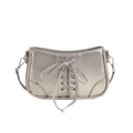 Borsa a spalla argento metallizzato con dettaglio lacci e finitura in ecopelle liscia - Argento